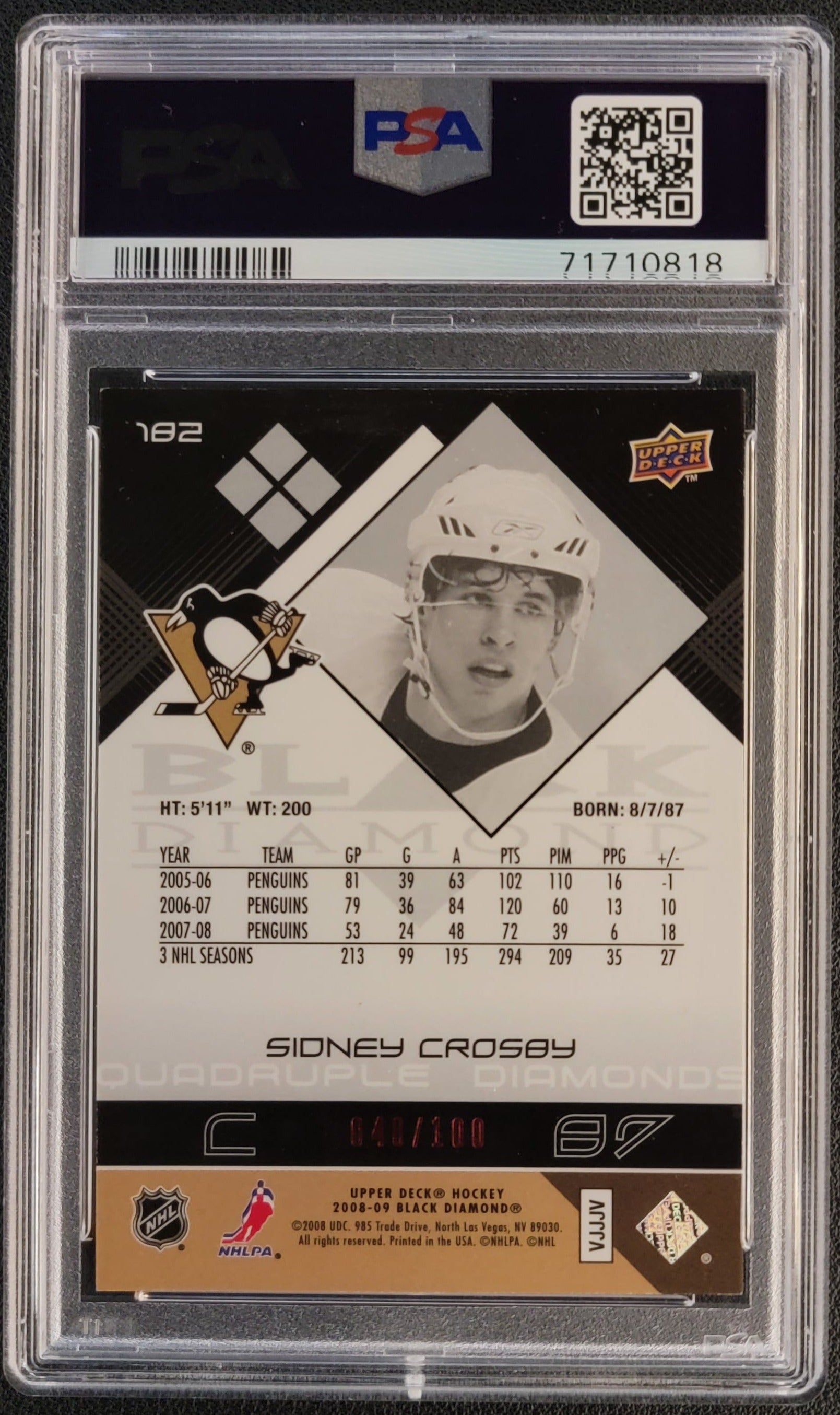 Sidney Crosby Quad Diamond Ruby 048/100 Graded PSA 6.5 - 2008/09 Black ...