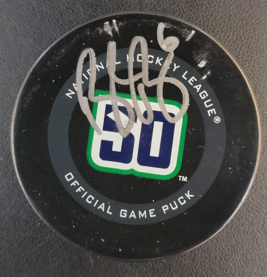 Brock Boeser Autographed Puck - Cancuks 50th Anniversary Official Game Puck