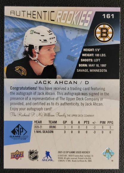 Jack Ahcan Authentic Rookies Auto - 2021/22 SP Game Used