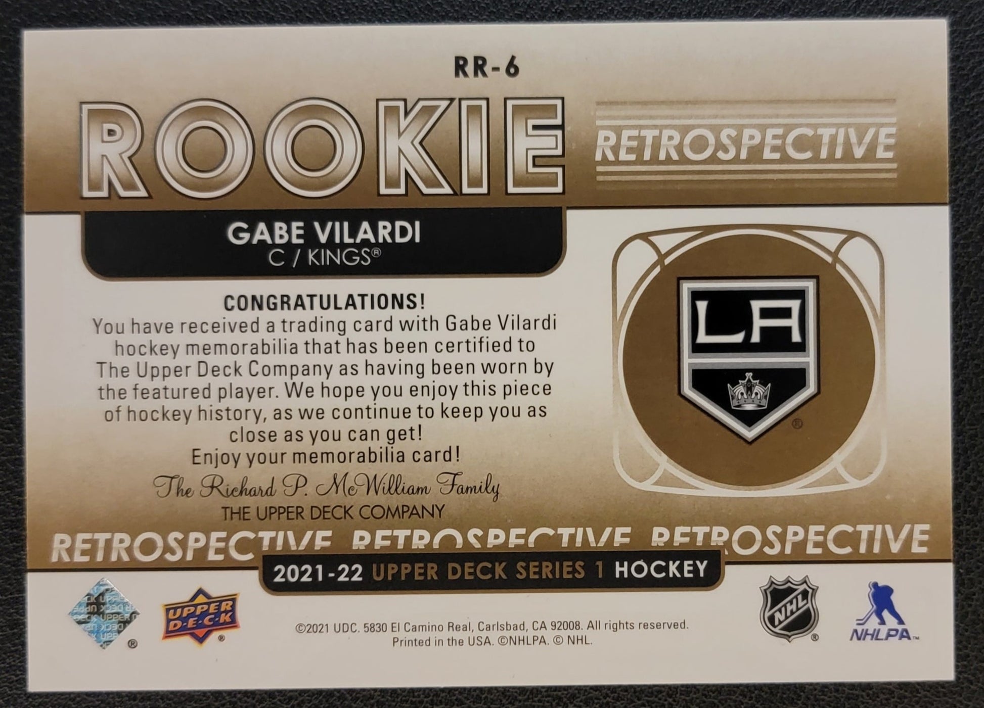 Gabe Vilardi Rookie Retorspective Jersey Gold - 2021/22 Series 1