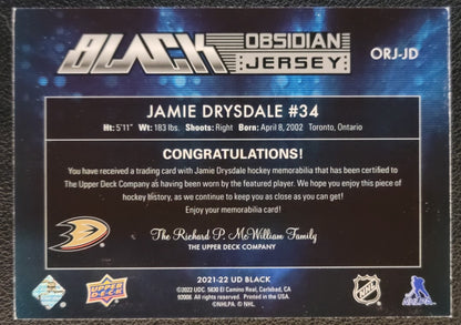 Jamie Drysdale Black Obsidian Rookies Jersey 149/399 - 2021/22 SPX