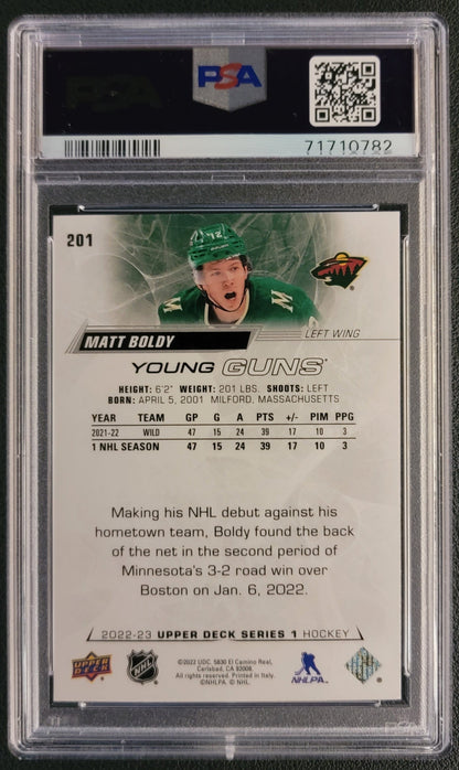 Matt Boldy Young Guns (Rookie) #201 Graded PSA 10 - 2022/23 UD Series 1