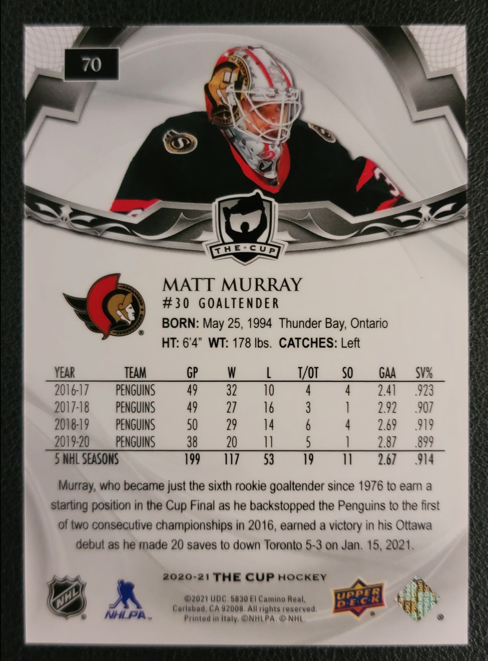 Matt Murray #70 - 2020/21 The Cup