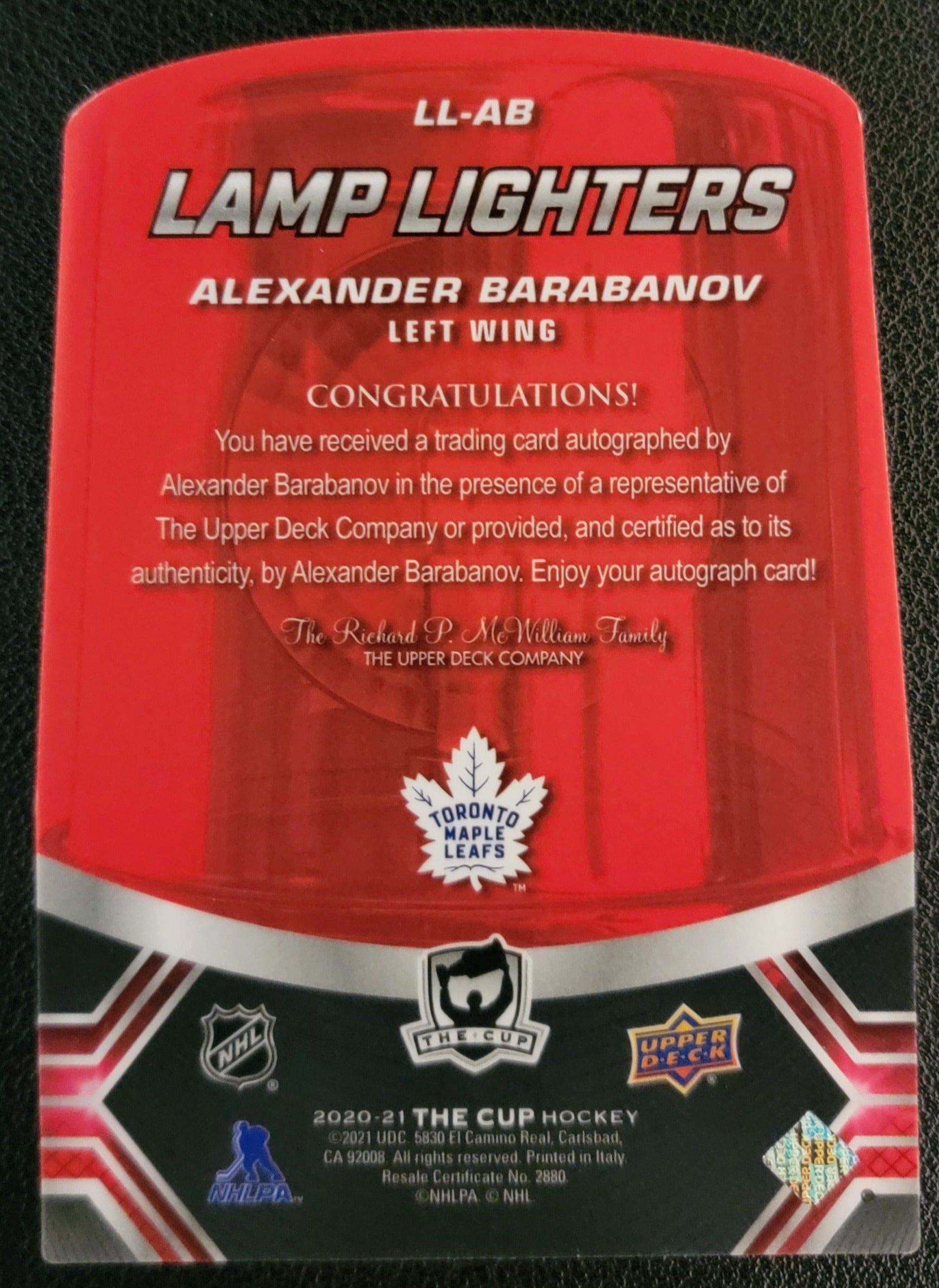 Alexander Barabanov Lamp Lighters Autograph - 2020/21 The Cup