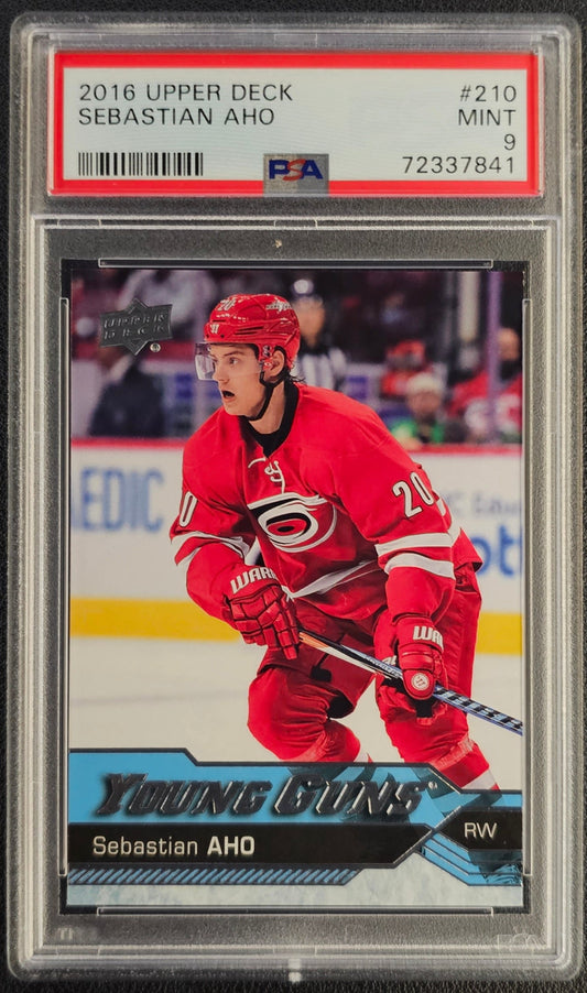 Sebastian Aho Young Guns (Rookie) #210 Graded PSA 9 - 2016/17 Upper Deck