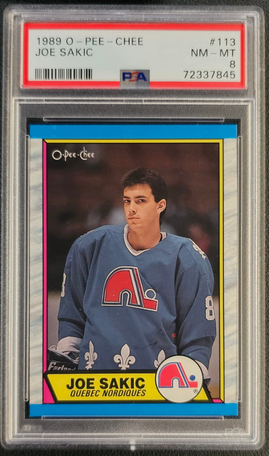 Joe Sakic Rookie Card #113 Graded PSA 8 - 1989 O-Pee-Chee