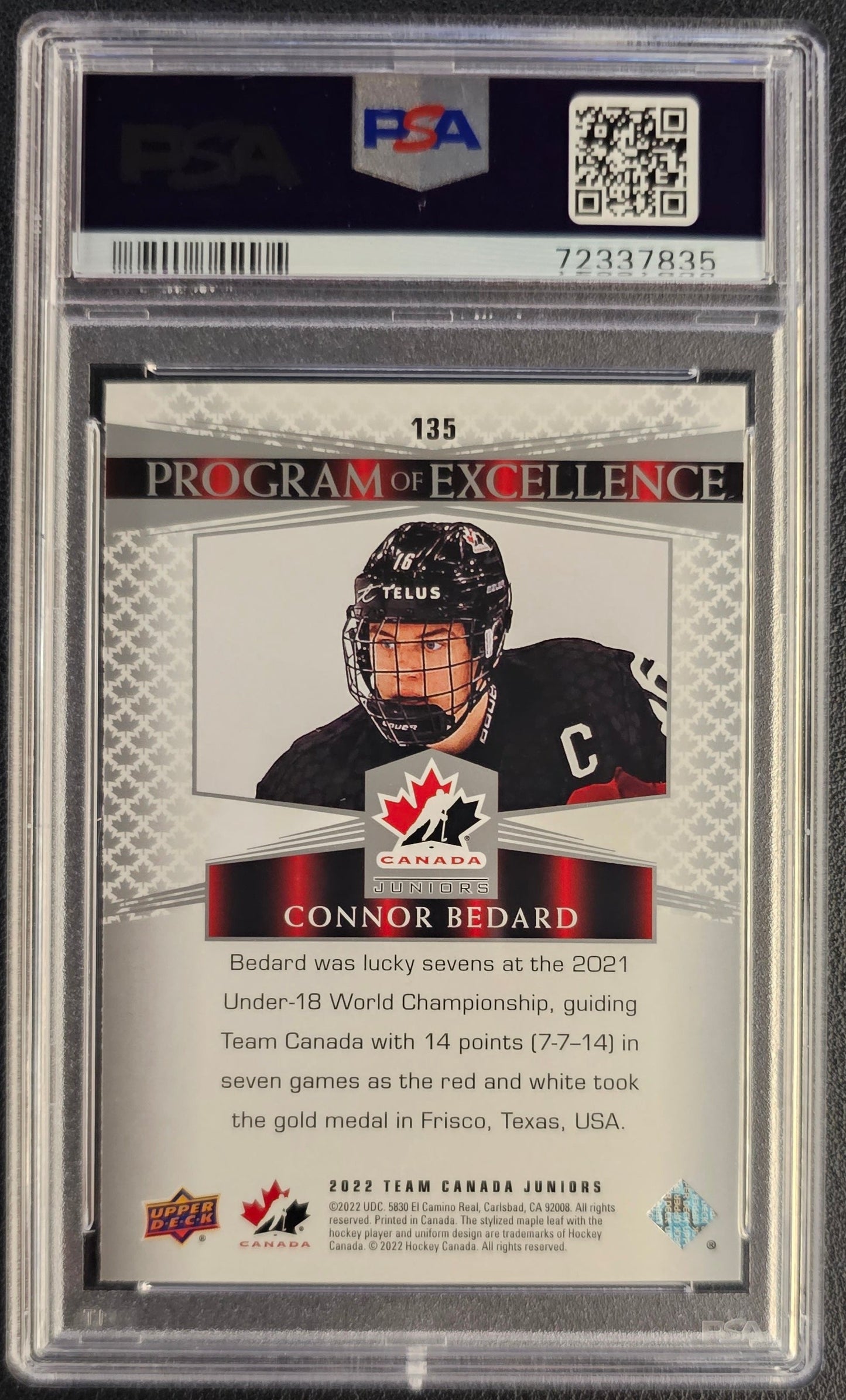 Connor Bedard Program Of Excellence #135 - Graded PSA 9 - 2022 Team Canada Juniors