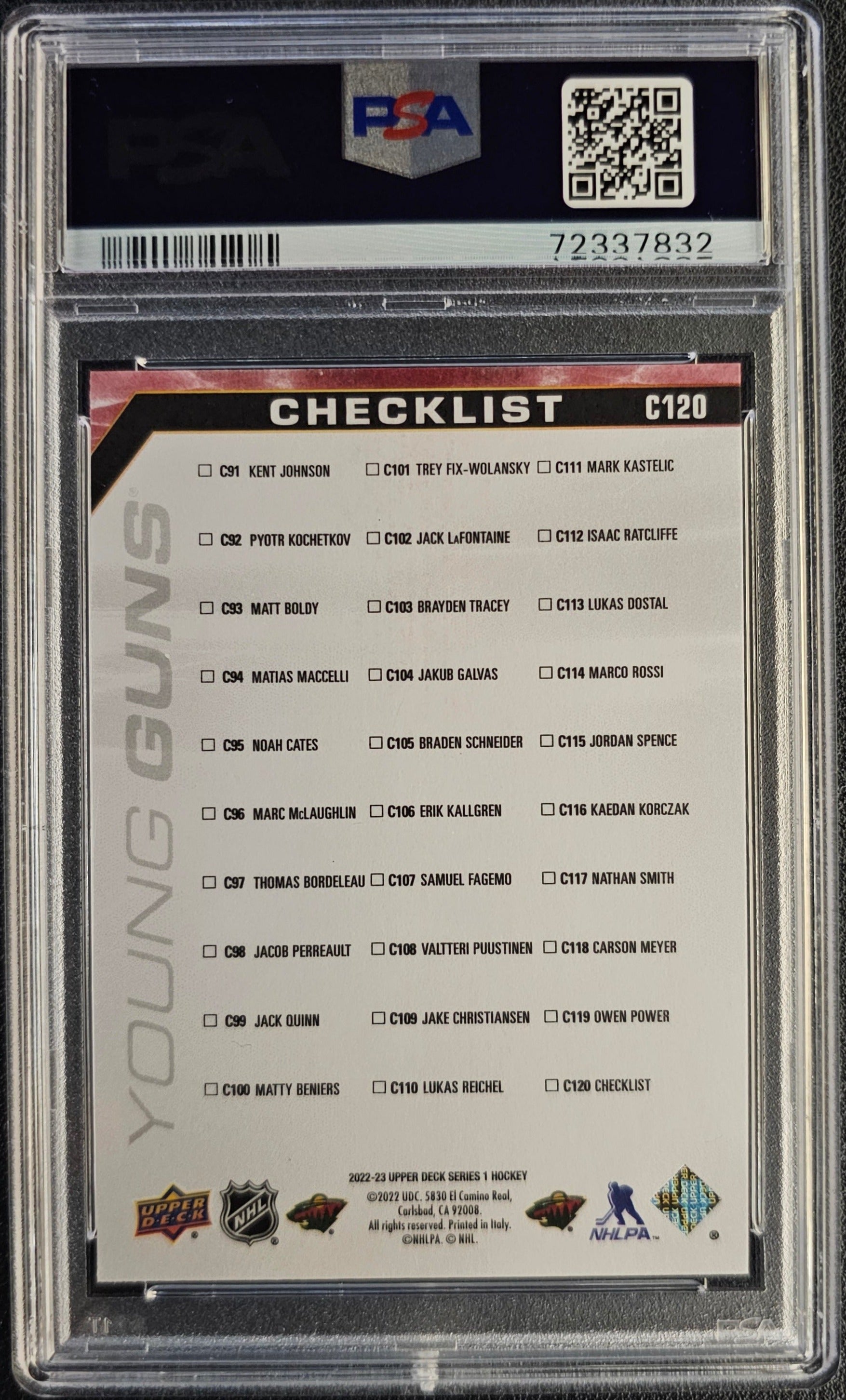 Matt Boldy / Marco Rossi Young Guns Canvas Checklist (Rookie) Graded PSA 10 - 2022/23 Series 1