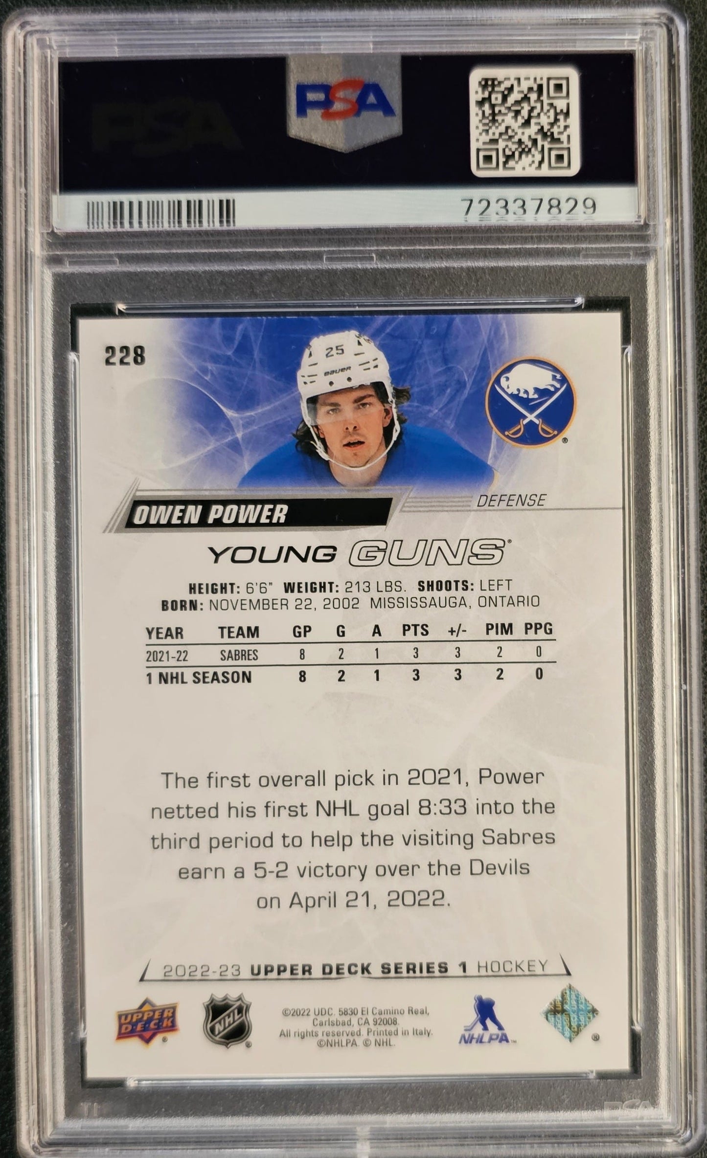 Owen Power Young Guns (Rookie) Graded PSA 10 - 2022/23 Series 1