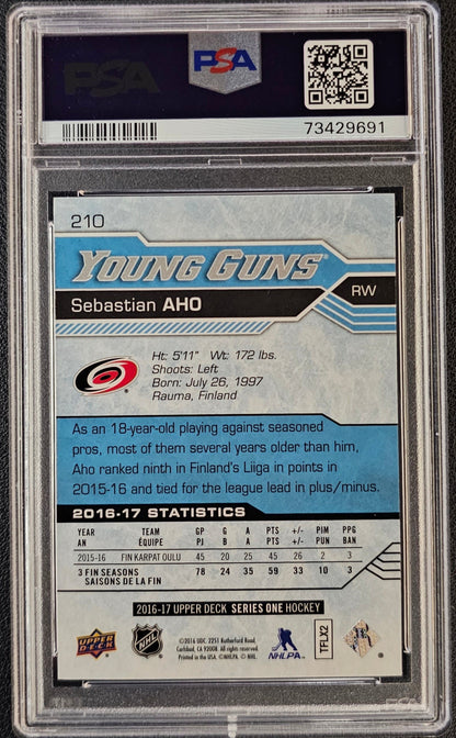 Sebastian Aho Young Guns (Rookie) #210 Graded PSA 10 - 2016/17 Series 1