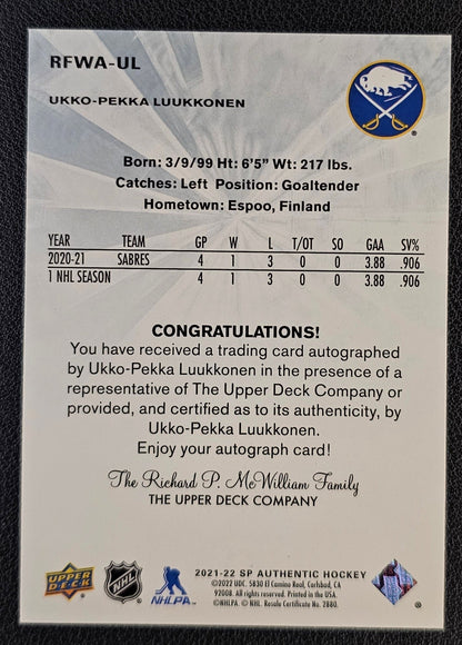 Ukko-Pekka Luukkonen Retro Future Watch Auto /499 - 2021/22 SP Authentic