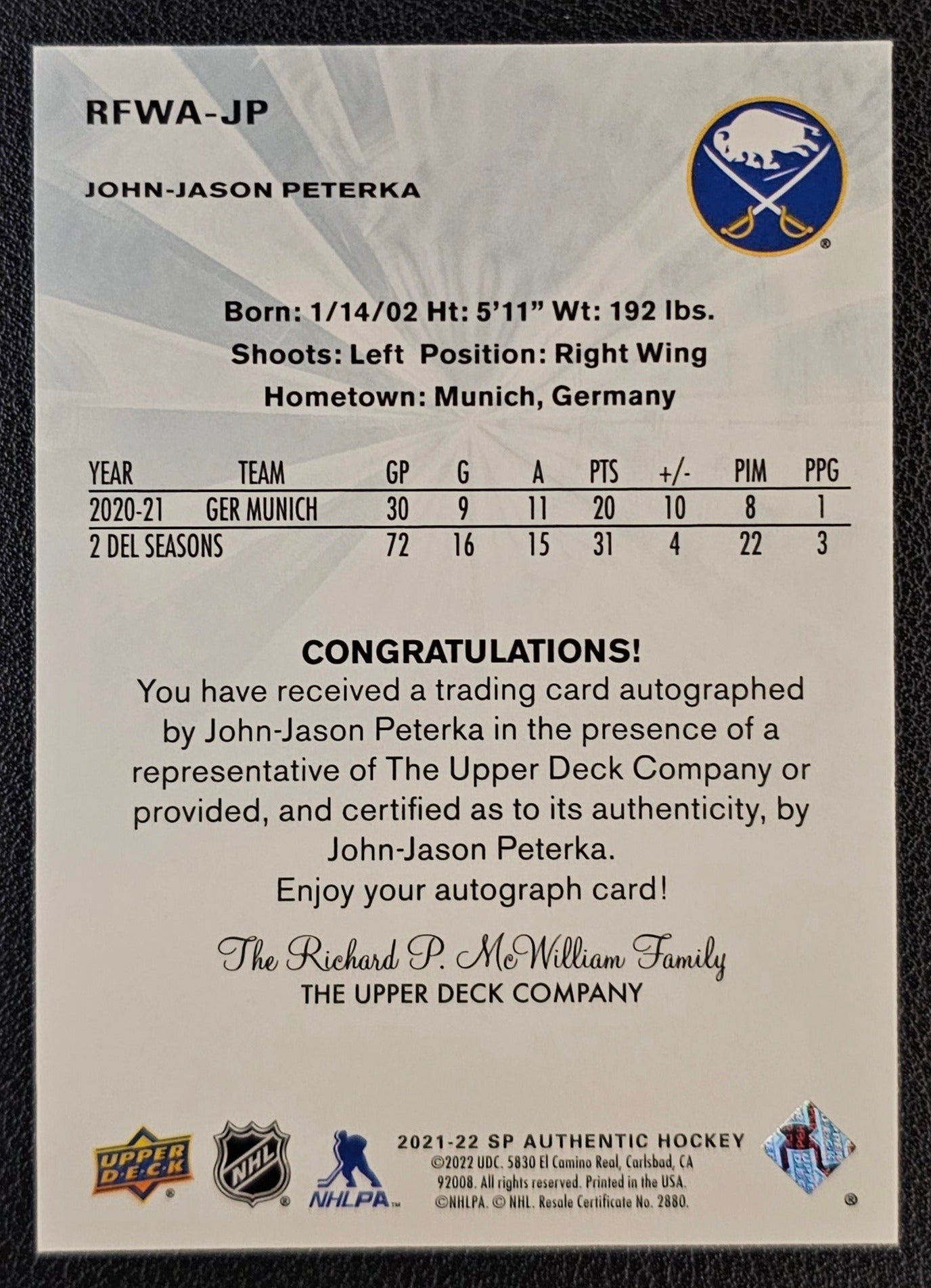 John-Jason Peterka Retro Future Watch Auto 202/499 - 2021/22 SP Authentic