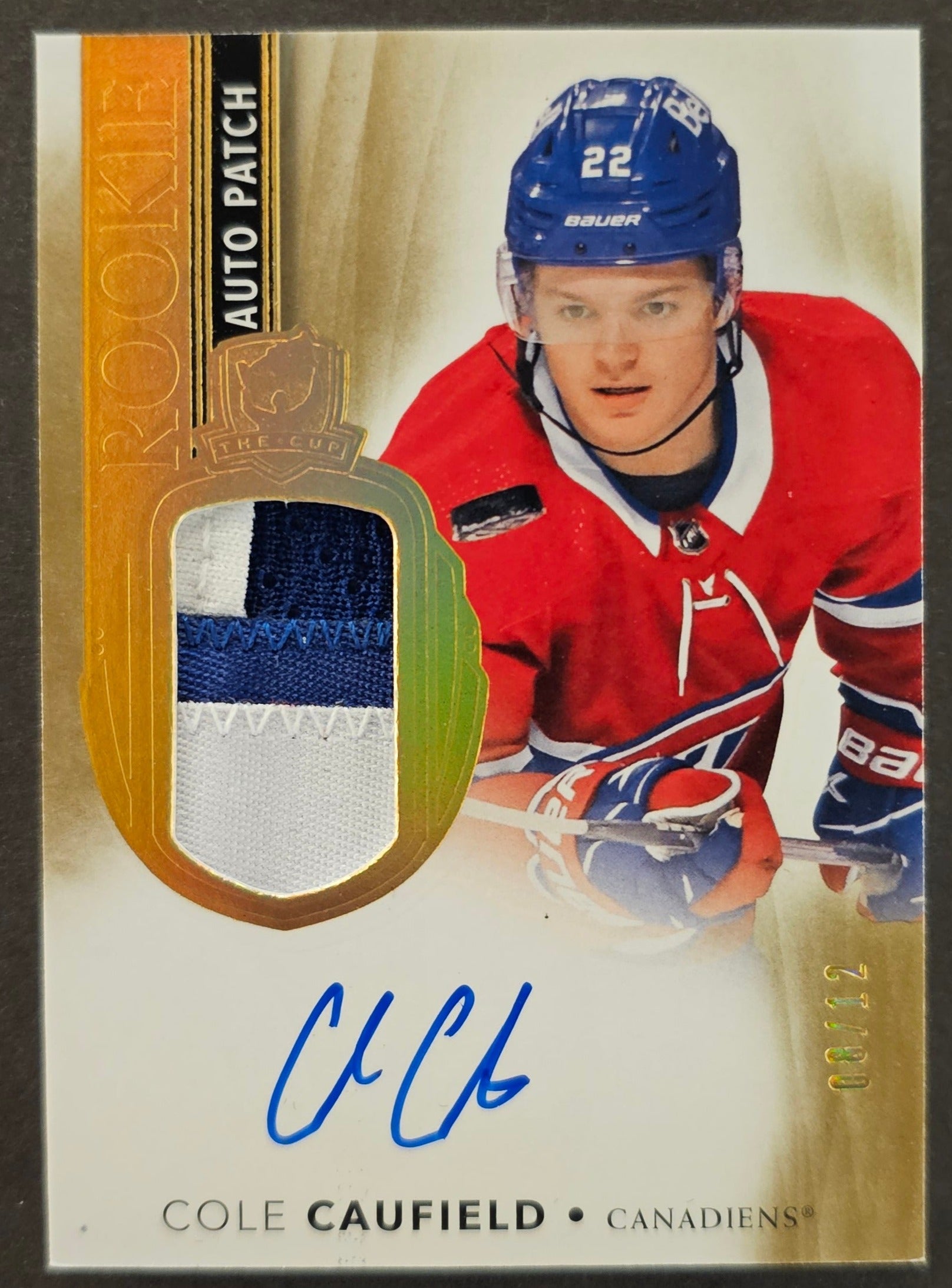 Cole Caufield Rookie Auto Patch RPA Gold Foil /12 - 2021/22 The Cup