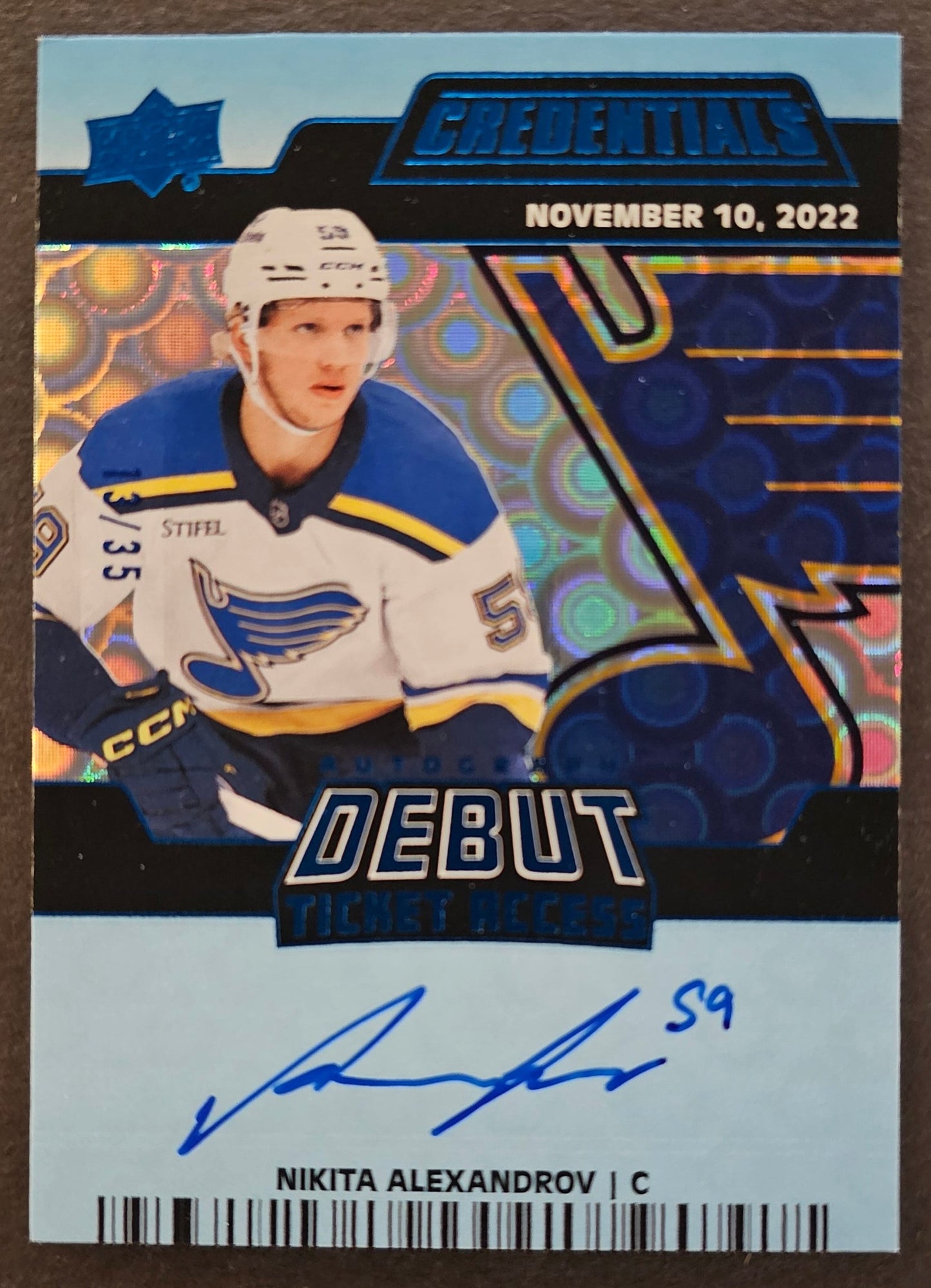 Nikita Alexandrov Debut Ticket Access Auto Blue /35 - 2022/23 Credentials