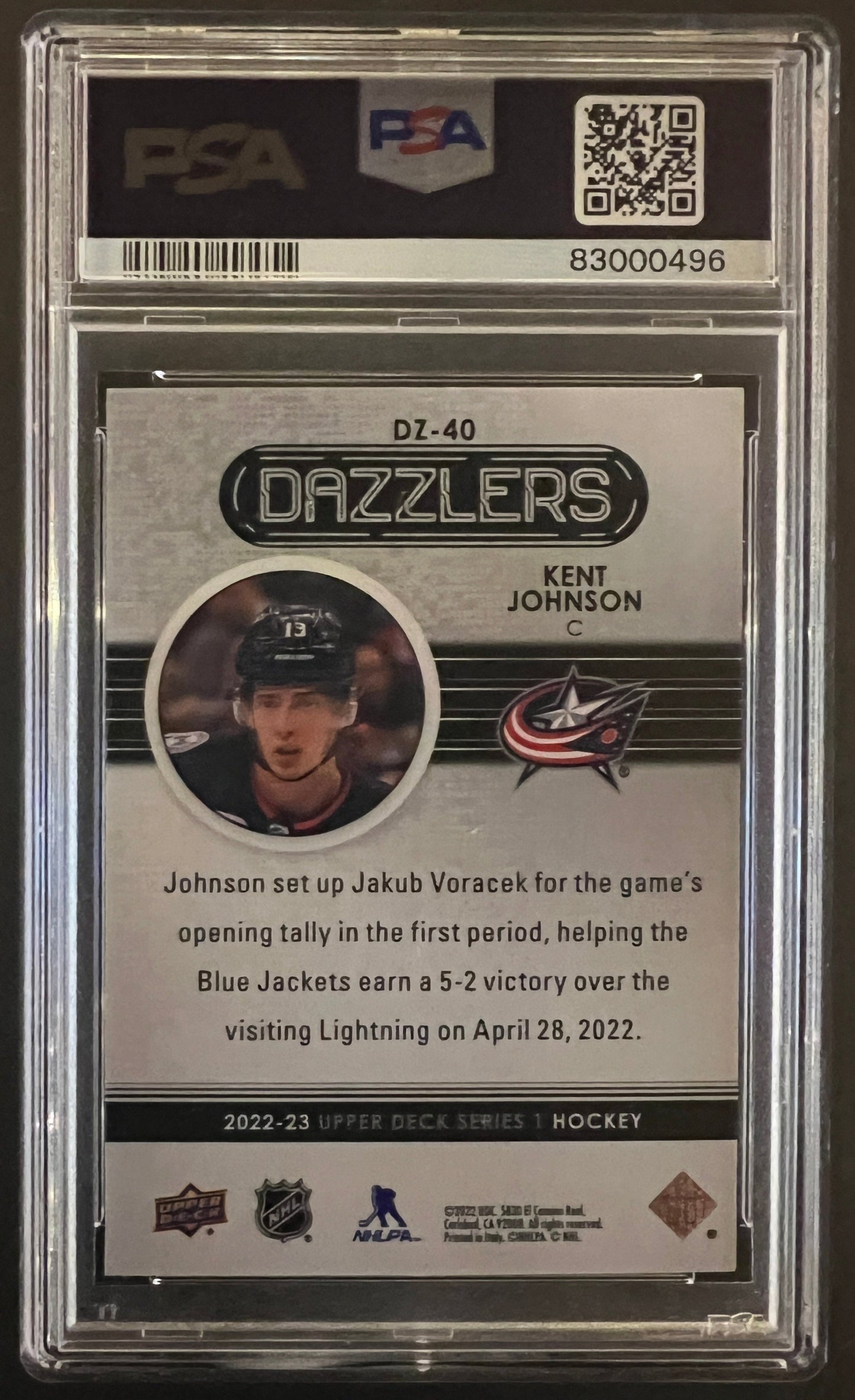 Kent Johnson Rookie Dazzlers Pink Graded PSA 10 - 2022/23 Series 1