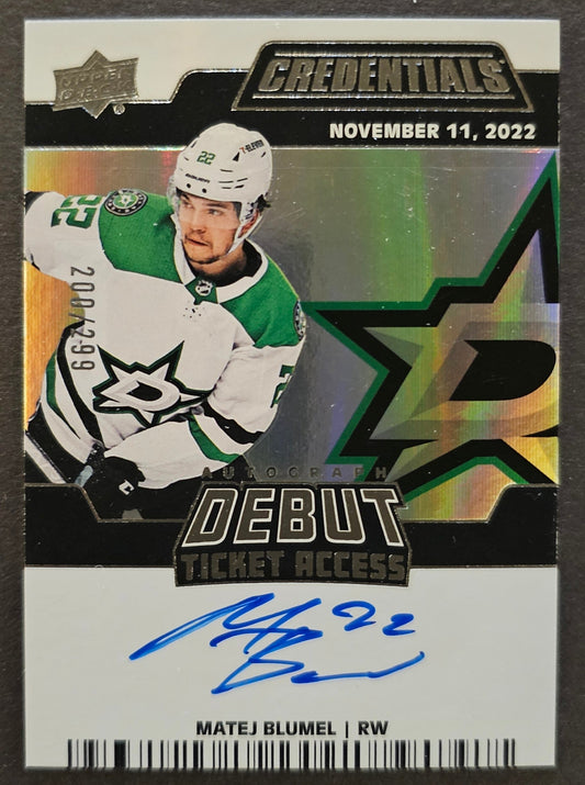 Matej Blumel Debut Ticket Access Autograph - 2022/23 Credentials